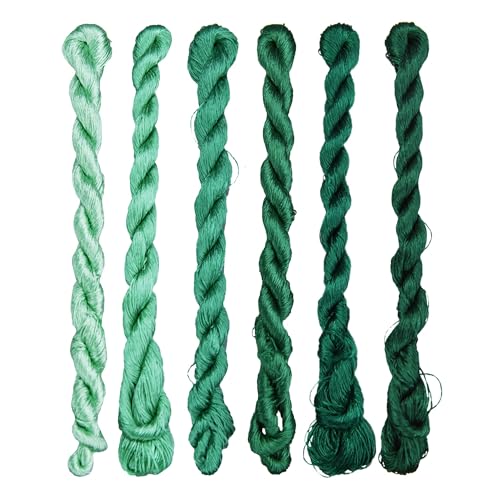 Natural Silk Thread – 6 Green Colors, 110m Each, Handmade Silk Embroidery Floss for Hand Embroidery, Cross-Stitch, Needlework Projects - color: 05
