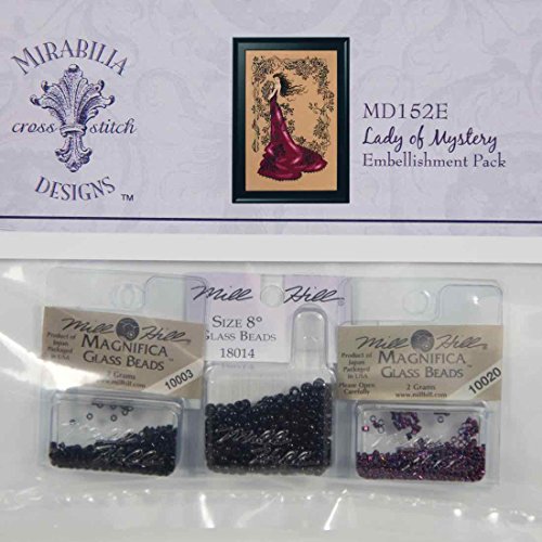Lady of Mystery Beaded Counted Cross Stitch Kit by Nora Corbett Mirabilia Designs MD152(Bundle:Cross Stitch Chart,Beads,Silk Floss)Multi Color