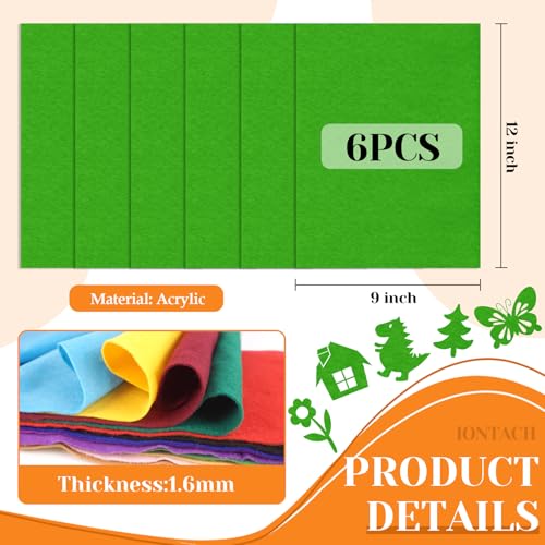 IONTACH 9" X 12" Soft Felt Sheets 1.6mm Thick (6 Packs, Green) - color: Green