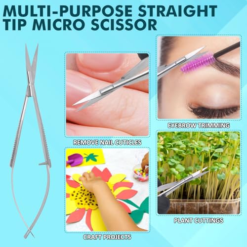 Micro Scissor 5.5" Straight Tip Embroidery Scissor Premium Stainless Steel Applique for Sewing Art & Craft Grooming for Eyebrow Eyelash and Spring Action Extra Sharp Squeeze Scissors.