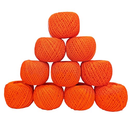 KGS Crochet Thread Cotton Yarn Balls | Size 8 | 10 Balls | 10 Grams Each Ball | Total 100 Grams of Pearl Cotton Thread for Crocheting, Cross Stitch, Needlepoint Hand Embroidery (Orange) - color: Orange