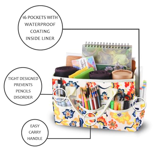 Craft Organizer Tote Bag with Multiple Pockets,Scrapbooking Art Storage - color: five-petaled flowers