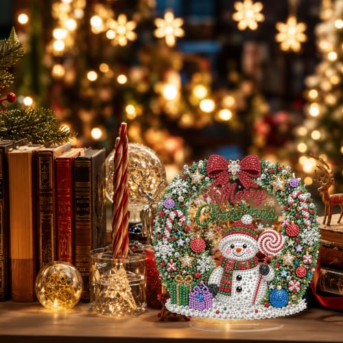 Eiflow Pearl Art Kit for Adults Christmas Snowman, DIY Tabletop Diamond Art Pearl Painting with Stand, Acrylic Stand Up Gem Painting Board Kit (Merry Christmas) - color: Merry Christmas