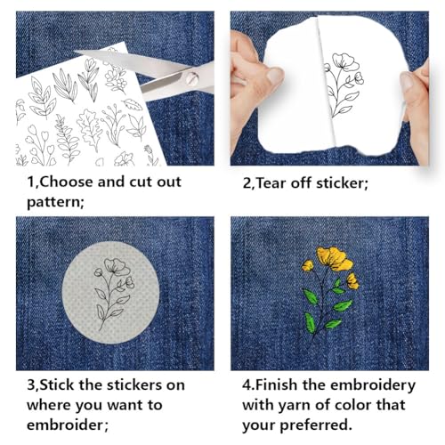BENECREAT 4 Sheets Plants Sewing Embroidery Stabilizers, 109pcs Flowers Grass Embroidery Paper with Pre-Printed Water Soluble Stabilizer for Embroidery Hand Sewing Lover Beginners - color: Plants