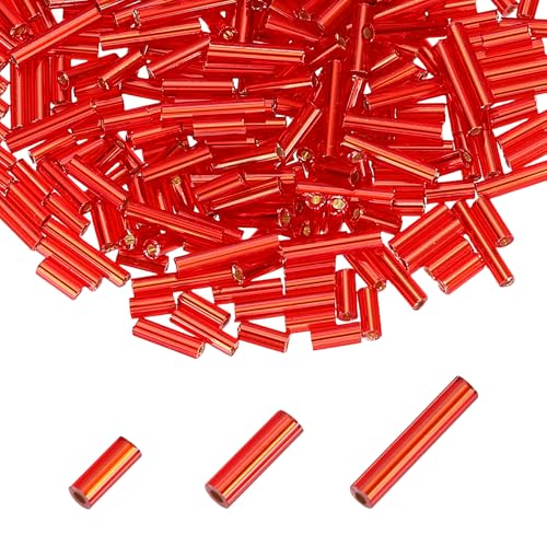 MECCANIXITY 2000pcs Glass Bugle Beads 4/6/9mm Long Tube Cylinder Beads - color: Bright Red