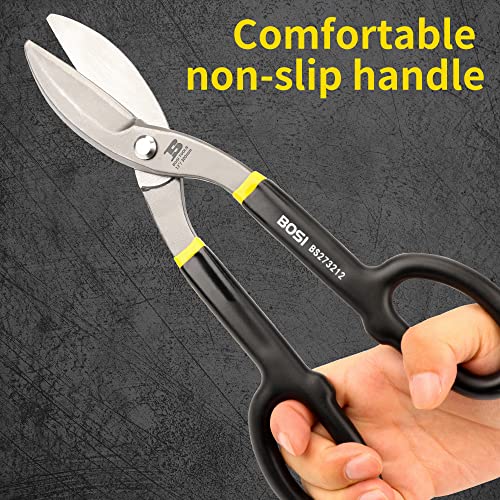 12" Straight Pattern Tin Snips, Flat Blade Metal Cutters, Straight Shears - size: 12 Inch