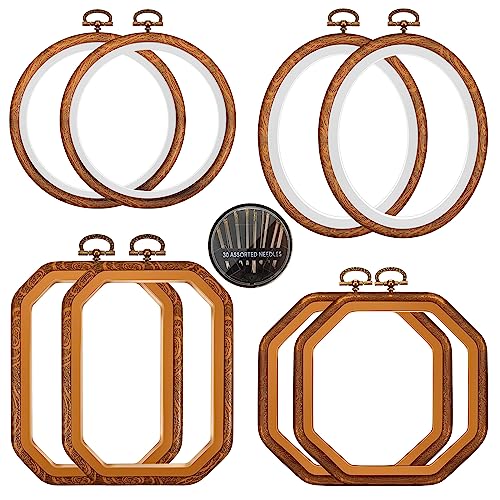 Pinkunn 8 Pcs Embroidery Hoops with 30 Needles, Plastic Frames 4 Shapes