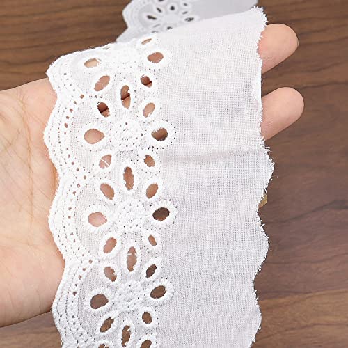 Eyelet Lace Trim 7 Yards White Cotton Lace Ribbon Embroidery Scalloped Lace for Sewing, Baby Clothes, Pets Clothes - color: 5#