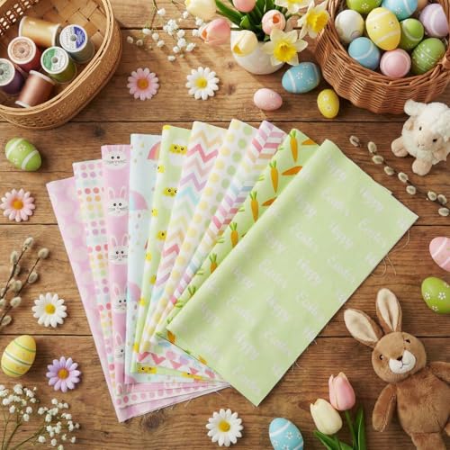 Tatuo 30 Pieces 10 x 10 Inches Easter Cotton Fabric Bundle Squares Patchwork Pastel Fabric Sewing Quilting Bundles Assorted Pattern Cloth for DIY Scrapbook Craft Making - style: Easter