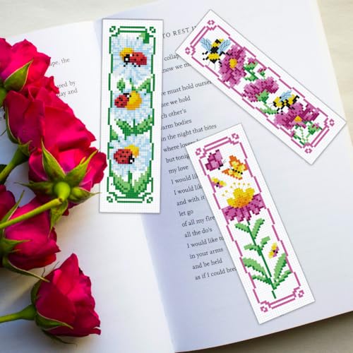 ORIGACH 6 Set Garden Floral Insect Cross Stitch Bookmark Kit for Beginner - style: Flowers and Butterflies