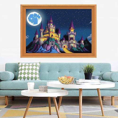 Redxing Stamped Cross Stitch Kits Embroidery kit for Beginners Adults Full Range of Embroidery Patterns Starter Kits DIY Printed Cross Stitch Kits Needlepoint Kits 11CT-Moonlight Castle 15.7x19.7 inch - color: Style 01