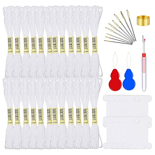 Embroidery Floss Kit-24 Skeins Premium Cross Stitch Thread for Knitting, Embroidery Stitching and Cross Stitch Project - color: White