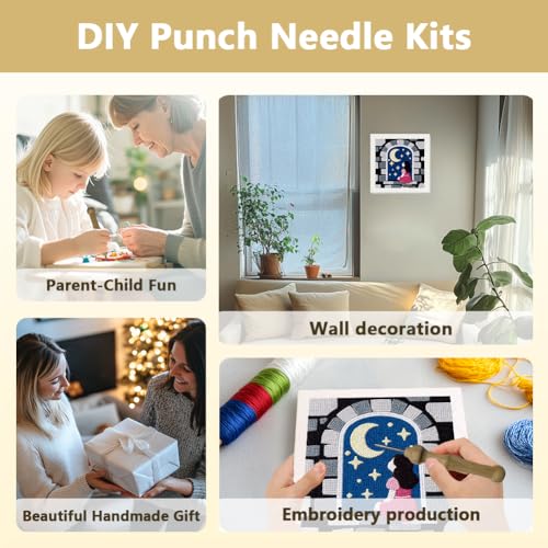 DOODLREAM Night Princess Punch Needle Kit for Beginner 9.4" x 9.4" - color: Moon Stars Night