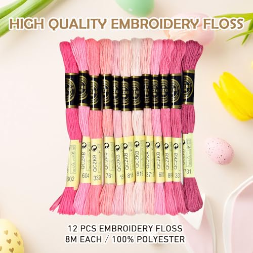 Premium Rainbow Color Embroidery Floss - Cross Stitch Threads - Friendship Bracelets Floss - Crafts Floss - 12 Skeins Per Pack Embroidery Floss,Pink-Brown Gradient - color: Pink-Brown Gradient