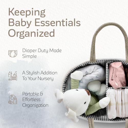 KiddyCare Baby Diaper Caddy Organizer, Cotton Nursery Baby Gift Basket with Handle Lid Baby Caddy Organizer, Portable Baby Basket Diapers & Wipes, Basket for Moms, Wheat Field - Large - color: Wheat Field, size: Large