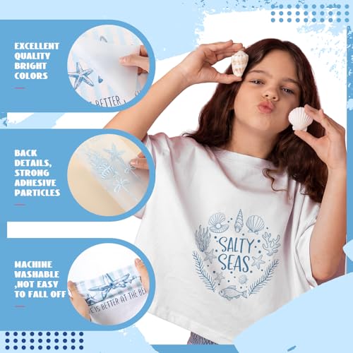 Tellingyou 36 Sheets Beach Party Iron on Transfers Blue Bow Iron on Patch - style: Ocean
