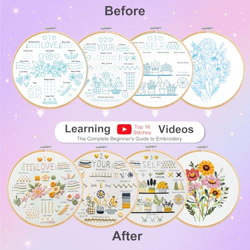 Huacan Embroidery Kit for Beginners with Tutorial Video & Gift Box - color: CXTZ-508