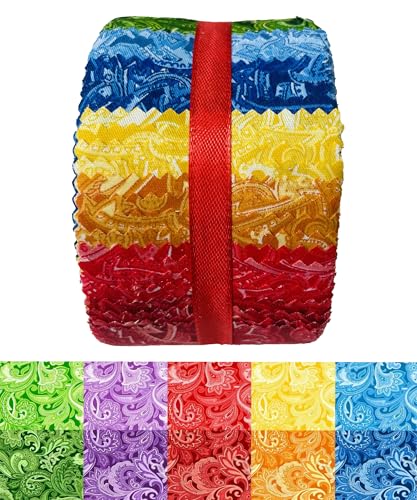100% Cotton Jelly Roll Fabric Strips for Quilting and Sewing-Paisley Floral - color: Paisley Floral