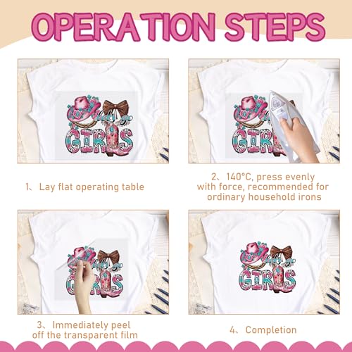 Dazoratix Western Cowgirl Transfer Stickers - 30 Sheets Hot Pink Vintage Iron on Transfers Retro Ready to Press Heat Patches for Girl Women Jeans T-Shirts Pillow Decals Clothing Decorations DIY Crafts - style: Cowgirl-30PCs