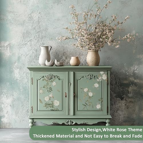 Floral Vintage Rub on Transfer for Furniture Large Flower UV DTF Transfer Sticker for Wood Glass Home Decor, Spring White Rose - style: Spring White Rose