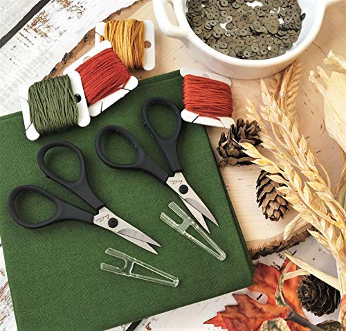 Beaditive Lightweight Sewing and Embroidery Scissors Set (2 PC) | Sewing, Embroidery, Paper Cutting, Crafting | Stainless Steel | Protective Cover (3.5 in) - size: 3.5 in
