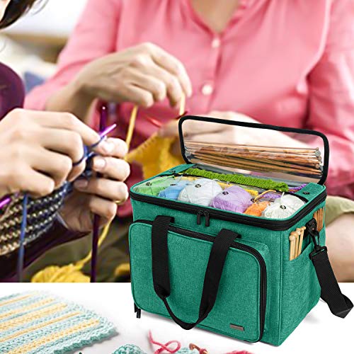 Teamoy Knitting Bag, Yarn Storage Organizer Crochet Bag Tote, Green - color: Green