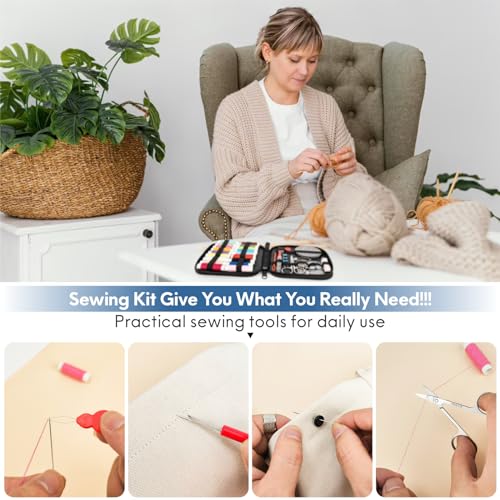 Sewing Kit Basic for Adults, 87 Pcs Sewing Kit with Needle and Thread, Sewing Supplies Portable Travel Emergency Repair Kit for Beginners Home DIY, Gift for Mom and Grandma OKOMER - size: M