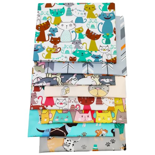 8 pcs/lot Fat Quarter Fabric Bundles 100% Cotton 19.69'' x 19.69'' (50 x 50cm) Cotton Fabric Pre-Cut Squares Sheets for Patchwork Sewing Quilting Crafting, Dog Cat Pattern. - color: M-2