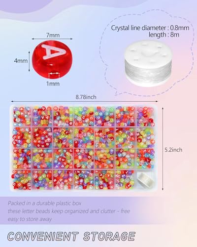 Looconi 1400pcs Letter Beads 7x4mm Colorful Transparent for Jewelry Making Bracelet Hair Braids Crafts - color: Clear, size: 7x4mm