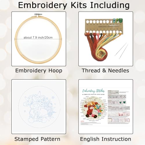 Nuberlic Highland Cow Embroidery Kit for Beginners - color: COW