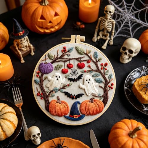 RUIQLXHANG Halloween Ghost Pumpkin Embroidery Kit for Beginners - color: Ghost Pumpkins