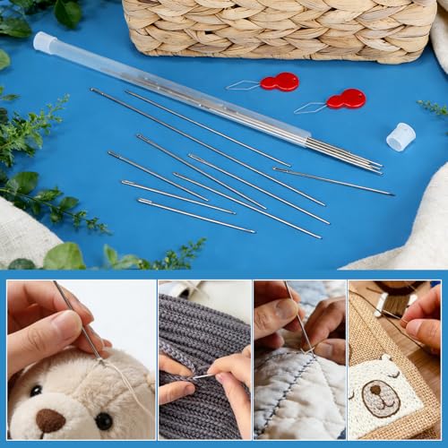 AUUIUOS Steel Large Eye Extra Long Sewing Needles, 20 Pcs, 5 Sizes
