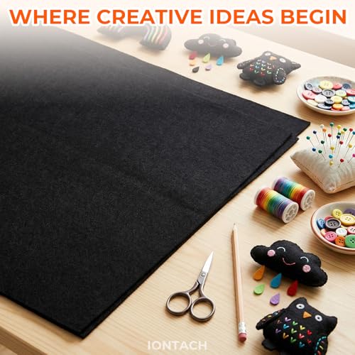 IONTACH 18" X 18" Soft Felt Sheets 1.6mm Thick (2 Packs, Black) - color: Black