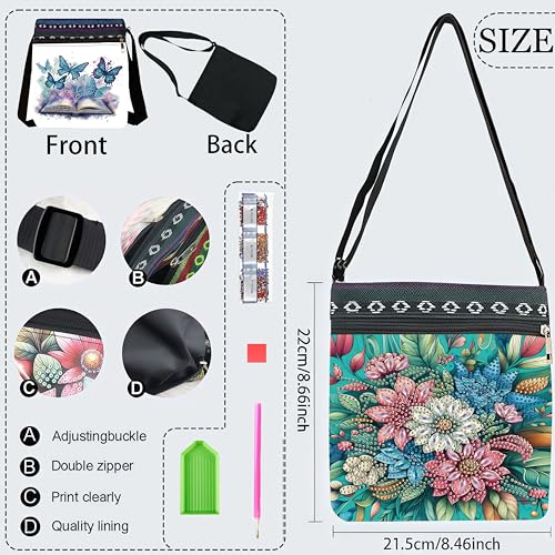 LSQFS Diamond Painting Crossbody Bag, DIY 5D Diamond Art Kits for Adults, PU Leather Art Bag with Adjustable Strap, Flower Pattern Gem Art for Adults, Craft Kits for Adults Women - color: Flowers 5