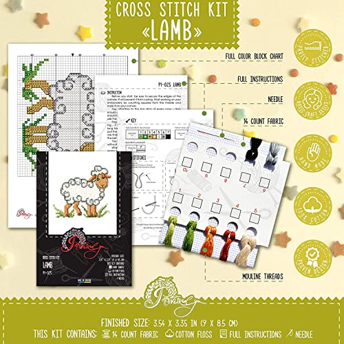 Counted Cross Stitch Kit 'Lamb' - DIY Embroidery Set with a White Sheep - color: Lamb