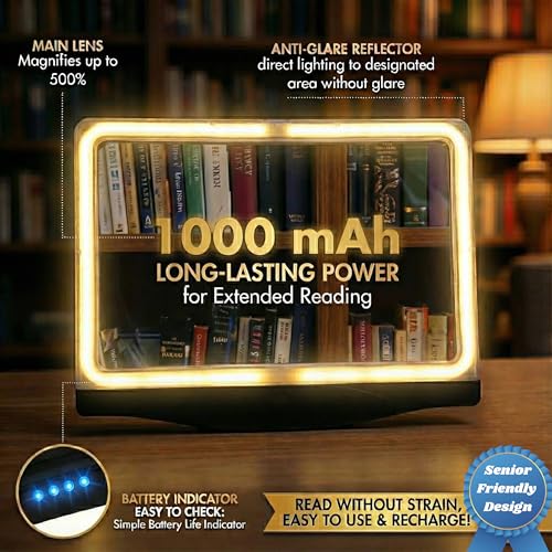 MagniPros 5X Rechargeable LED Page Magnifier with 3 Color Light Modes-Black - color: Black