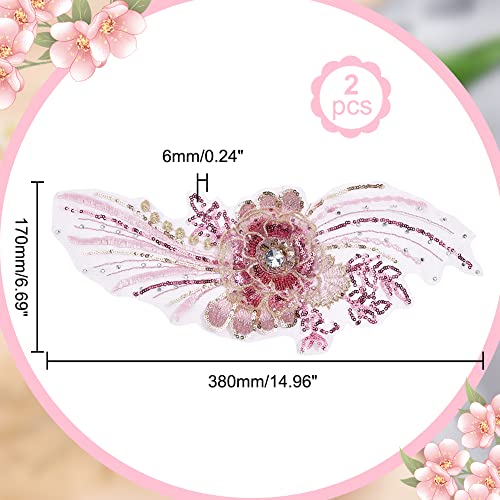 NBEADS 2 Pcs 3D Flower Lace Embroidery, Floral Embroidered Lace Patches with Sequin Nail Bead Tulle Applique Sew on Patches for Clothing Wedding Dress Lace Fabric DIY Decoration, Hot Pink - color: Hot Pink Flowers with Sequin-2 Pcs