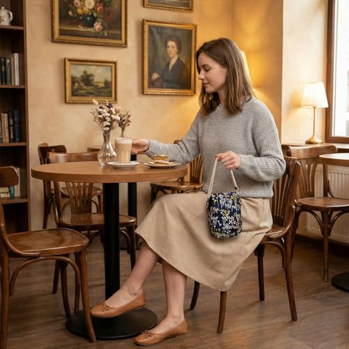 Embroidery Flowers Canvas Crossbody Bag, Women Messenger Bag, Cellphone Pouch Purse - color: Deepblue Grass