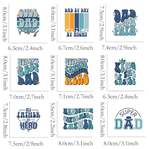 9pcs Dad Hero Father Iron On Decals Thermal Transfer Stickers for Clothing Appliqued Sublimation Patches Iron On Transfer Designs Heat Press Vinyl for Shirts Pillow Covers - style: 9PCS-D01(Small)