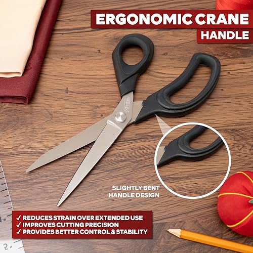 XFasten Sewing Scissors for Fabric Cutting Black 9.5 Inch Premium Professional Fabric Scissors Sewing | Large and Heavy duty - color: Black