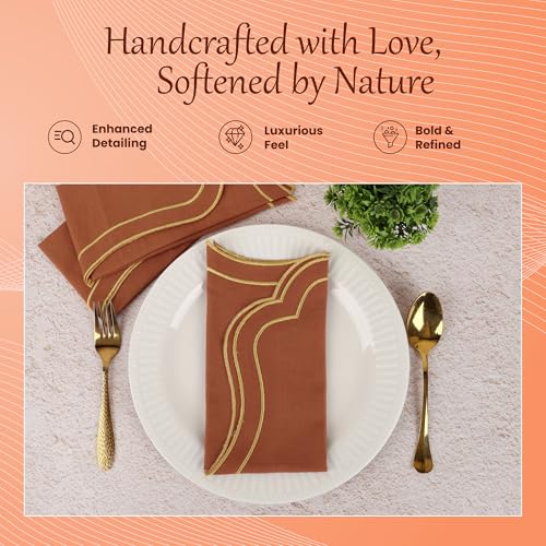 NATURALCRAFT Scalloped Cloth Napkins 18x18 in - Rust Edges Gold - color: Rust Napkin With Gold Edges, size: 18" x 18" (Set of 4)