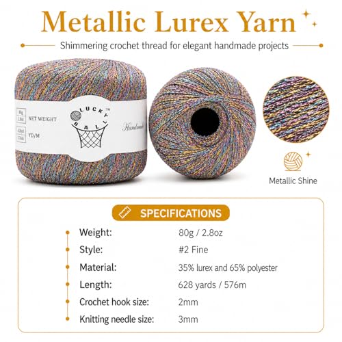 80g Sparkle Silver Lurex Thread Shining Yarn, Metallic Crochet Thread Yarn for Crocheting, Sparkle Metallic for Knitting Clothes, Car Charm, Keychain Charm(Neon) - color: 03