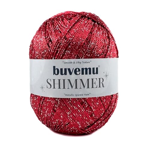 Shimmer Metallic Thread for Crochet, Lace & Embroidery, Red, Silver Glitter - color: Red, Silver Glitter, size: 1 Pack