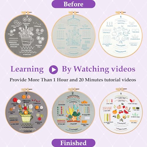 Embroidery Kit for Adult Beginners, 3 Pack Embroidery Stitches Practice Kit to Learn 31 Stitches, with Step-by-Step Instructions & Videos, Tools, DIY Needlework Craft Gift for Craft Lovers Women - color: Embroidery Kit-F