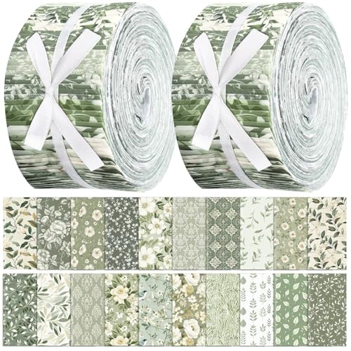 Hosuly 40 Pcs Sage Green Fabric for Quilting 2.55" Floral Jelly Fabric - color: Sage Green Floral