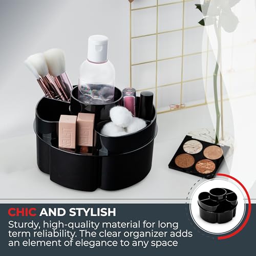 Masirs Small 360 Rotating Makeup Organizer, 5 Compartments, Round Black - color: Round Black