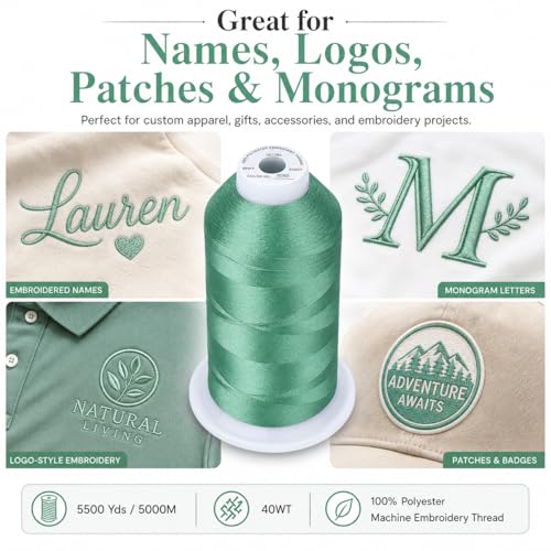 Simthread 5000M 40WT Polyester Embroidery Thread, Dark Seafoam S050 - color: DarkSeafoamS050