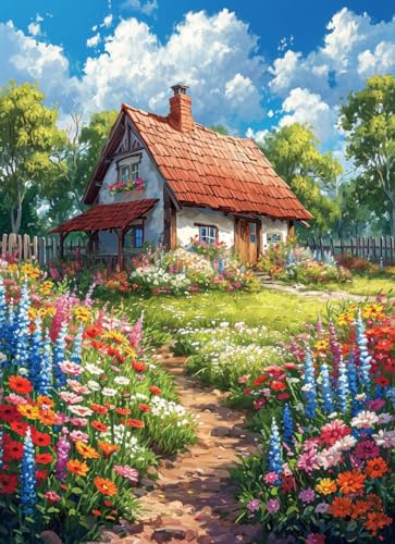 Moohue 14ct Counted Cross Stitch Kits for Adults Printed Stamped Cross Stitch Patterns Kits Cross Stitch Supplies (Beautiful House) - color: Beautiful House