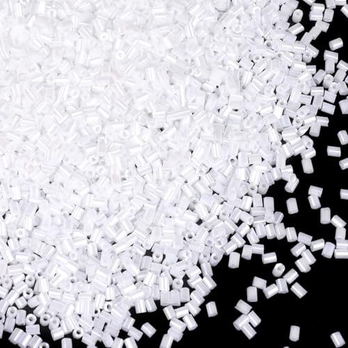 6000pcs White Bugle Beads Bulk, Embroidery Tube Short Beads for Jewelry Making, Bracelet,Necklaces Supplies,Craft DIY(3x2mm) - color: White
