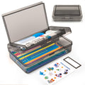 Double Layer Plastic Clear Hard Pencil Cases Box with Personalized sticker - color: Dark Gray-Stickers
